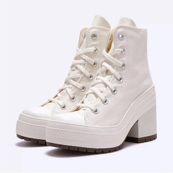 Converse Women's Cream High-Top Block Heel Sneakers - Picture 2 of 6
